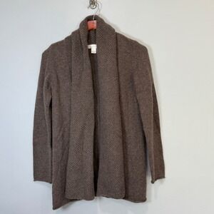 Kenar 100% 2-Ply Cashmere Open Front Cardigan Brown Shawl Collar Sweater Small
